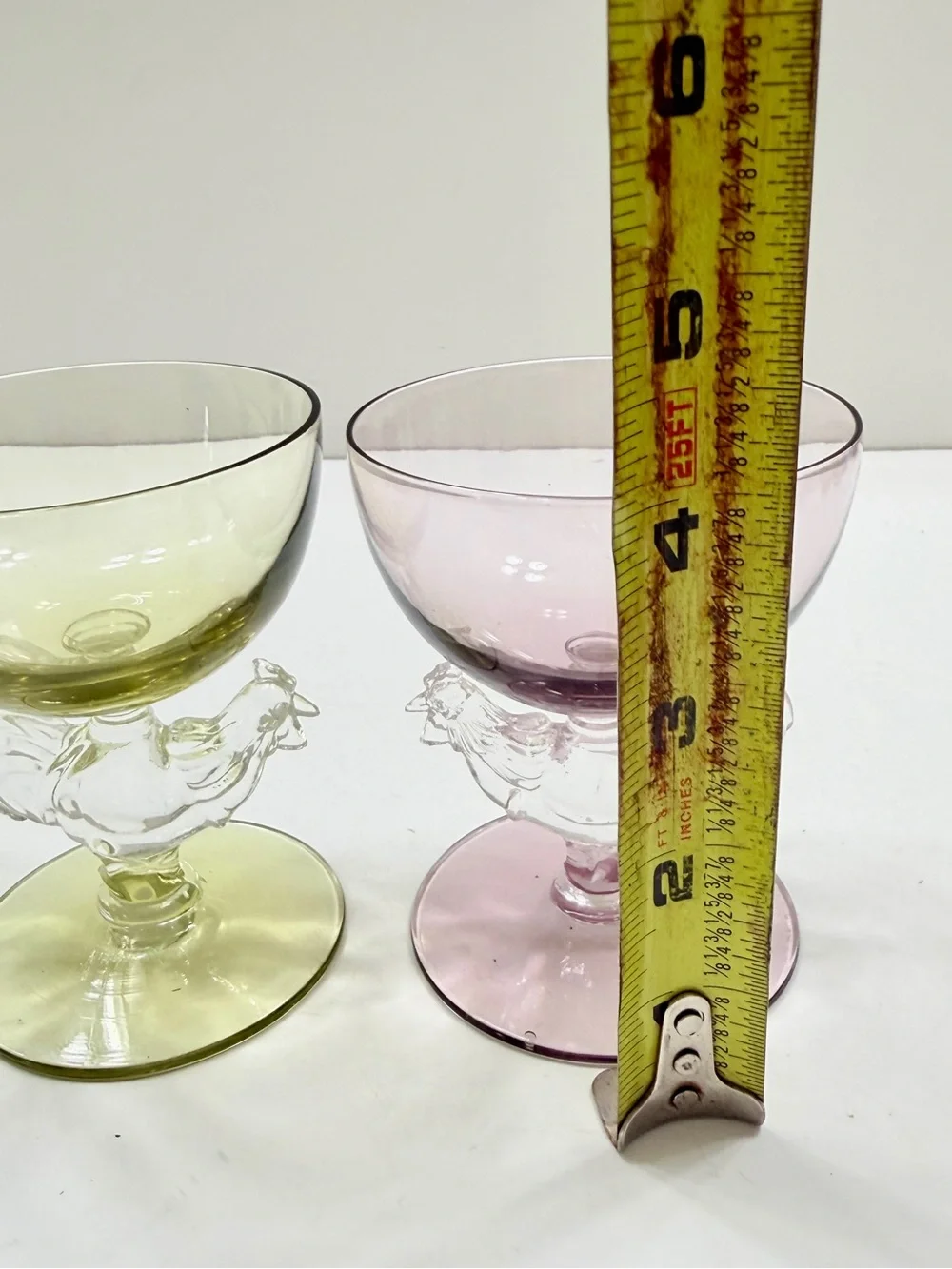 Pair Morgantown Animal & Figurines Liquor Cocktail Glass Rooster Green Purple